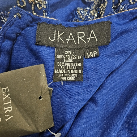 Women’s Formal Dress Size 14 P JKara Gown Beaded Sequins Floral Short Sleeve - Picture 6 of 11